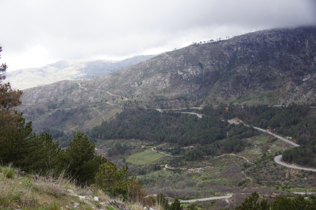 Mountain pass of Navarredonda, access to Gredos and Avila, scene of the novel by Hemingway for whom the bell Tolls, Avila, Spainの写真素材