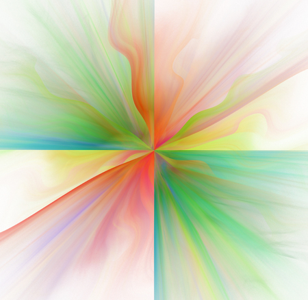 Abstract white background with rainbow or red and green color flower or rays in the center texture, fractalの写真素材