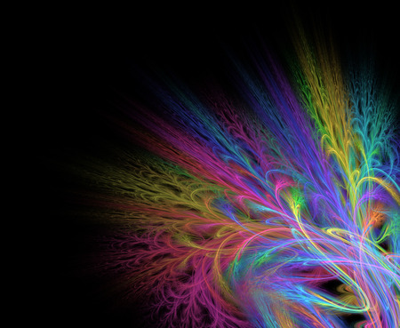 Abstract black background with rainbow color flower or multicolor branch in the corner textureの写真素材