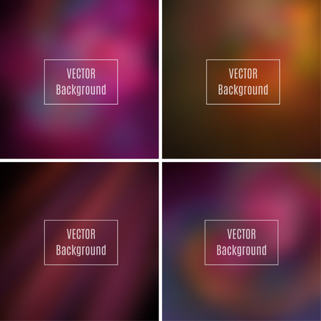 Set of abstract blurred defocused backgrounds, red, marsala, pink, orange and green colored, in vectorのイラスト素材