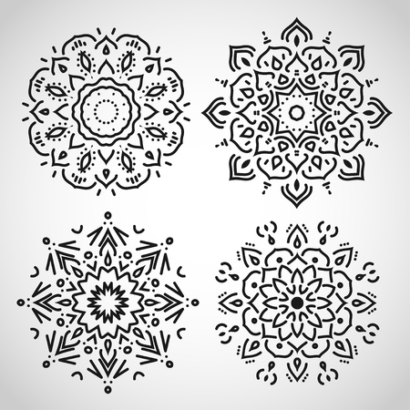 Set of line circle ornaments, isolated black on white, in vectorのイラスト素材