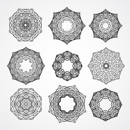 Collection of gothic church windows or frames for stained glass, isolated black on white, in vectorのイラスト素材