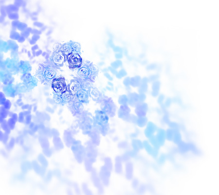 Abstract white fractal background. Transparent hexagonal texture. Blue and tuquoise spots pattern. Ice and snowflakes blurred on background.の写真素材