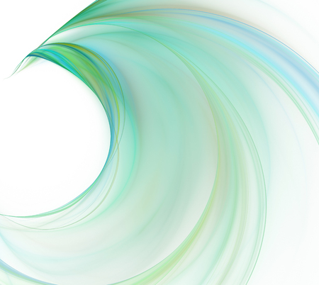 White abstract background. Fresh curl or swirl in the corner with green feather texture, fractal pattern.の写真素材