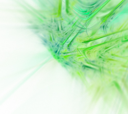 Abstract white fractal background. Green diagonal pattern. Transparent sharp rays texture. Fresh greenish pikes blurred on background.の写真素材