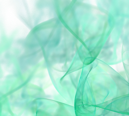 Abstract white fractal background. Green and turquoise fabric pattern. Transparent textile texture. Smoke or ink pleats and folds blurred on background.の写真素材