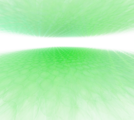 Abstract greenery background with white horizon. Green floor and ceiling with rays texture. Sea and sky panoramic view. Optimistic and fresh. Fractal digital pattern.の写真素材