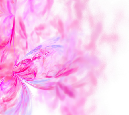 Abstract white fractal background. Pink and purple floral pattern. Transparent butterfly texture. Smoke or ink curls blurred on background.の写真素材