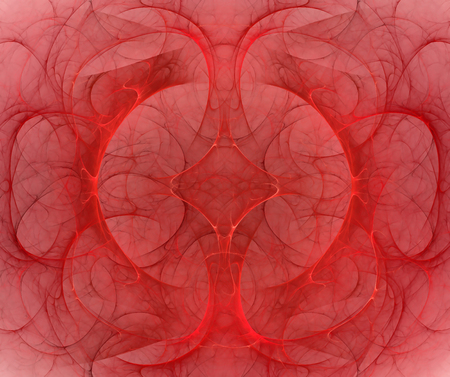 Red abstract background with circle transparent pattern. Brown rounded shapes of smoke reminding anatomy body tissue or blood cells, 3d image, fractal texture.の写真素材