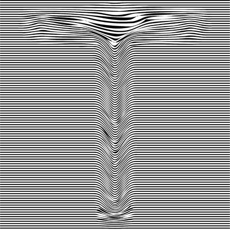 Striped typeface with geometrical pattern letter T of a Latin font. Vector lettering with glitch effect, black horizontal distorted alphabet stripes on transparent background.のイラスト素材