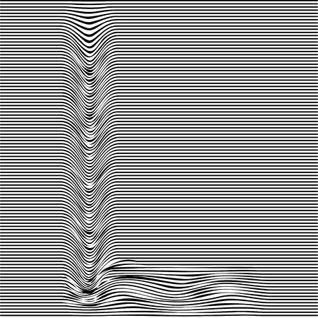 Striped typeface with geometrical pattern letter L of a Latin font. Vector lettering with glitch effect, black horizontal distorted stripes on transparent background.のイラスト素材