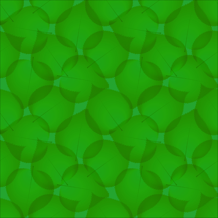 Green abstract leaves seamless vector pattern. Greenish leaf repeated tiles background. Transparent dense greenery overlapping texture.のイラスト素材