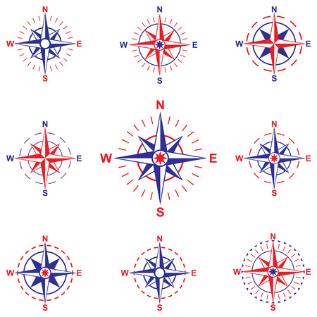 Set compass wind rose isolated on white background. Vector illustration.のイラスト素材