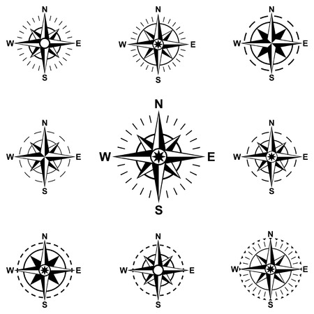 Set compass wind rose isolated on white background. Vector illustration.のイラスト素材