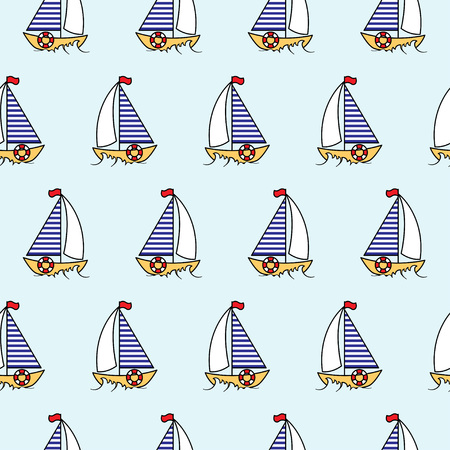 Cartoon boat sailboat seamless pattern. Vector illustration.のイラスト素材