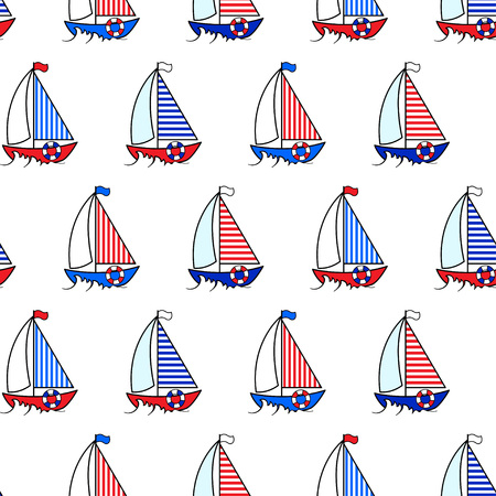  		
Cartoon boat sailboat seamless pattern. Vector illustration.のイラスト素材