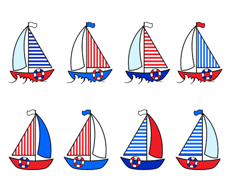 Set sailboat in cartoon style. Boat vector illustration.のイラスト素材