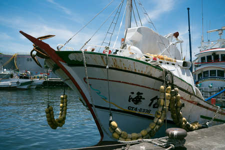Boat harbor seascape blue sky yilan taiwanのeditorial素材