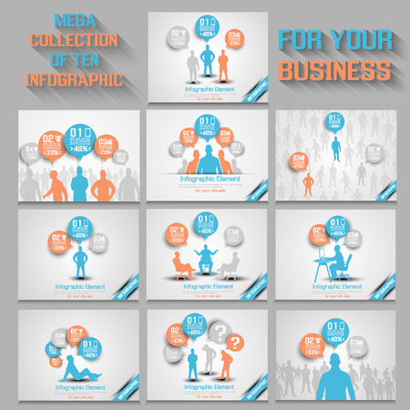 MEGA COLLECTION OF TEN BUSINESS MAN INFOGRAPHIC ORANGE NEWのイラスト素材