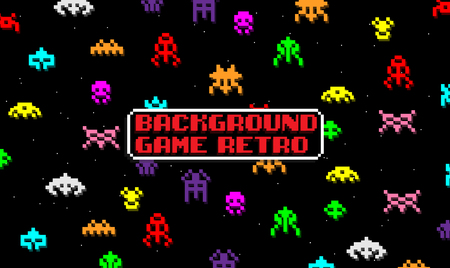 BACKGROUND GAME WITH SPACE ALIENS IN RETRO STYLEのイラスト素材