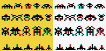 SHIPS AND SPACE ALIENS WITH RETRO GRAPHICSのイラスト素材