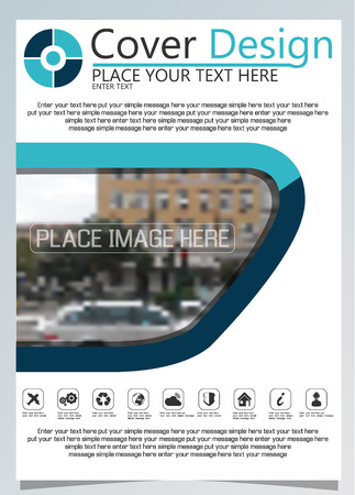 Brochure template for annual technology related reposts,design a4 layout with space for text and photos blue tenのイラスト素材