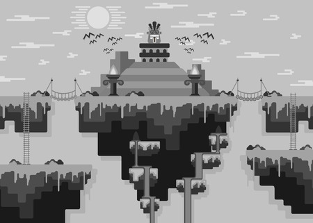 Floating Island Landscape flat design greyのイラスト素材