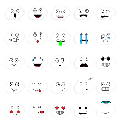 SET OF EMOTIONS SET OF EMOJI SMILE ICONS SMILE WHITE CLOUD ICONのイラスト素材