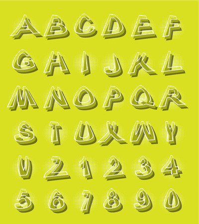 Alphabet in modern style with distorted letters with shading yellowのイラスト素材