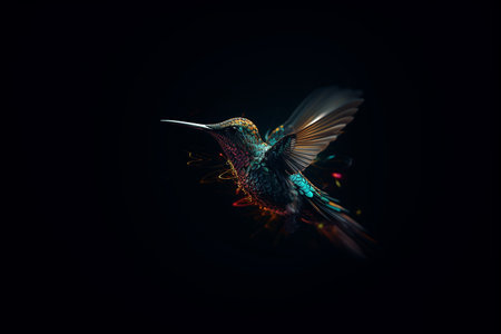 Beautiful hummingbird isolated on black background. Exotic bird.の素材