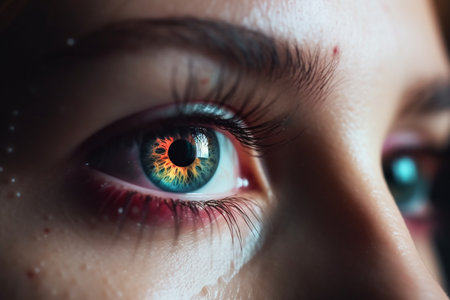 Close up shot of beautiful woman's eye with bright make-upの素材