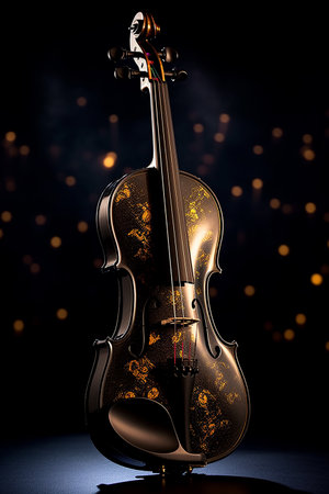 Violin on a dark background with bokeh. 3d renderの素材