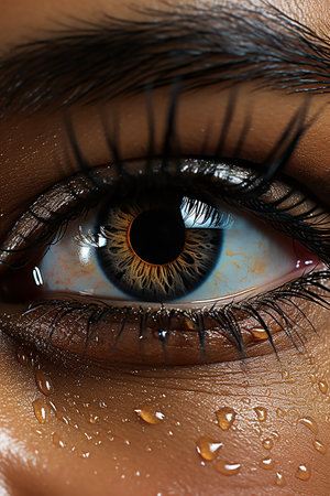 Close-up image of beautiful female eye with wet skin. Studio shot.の素材
