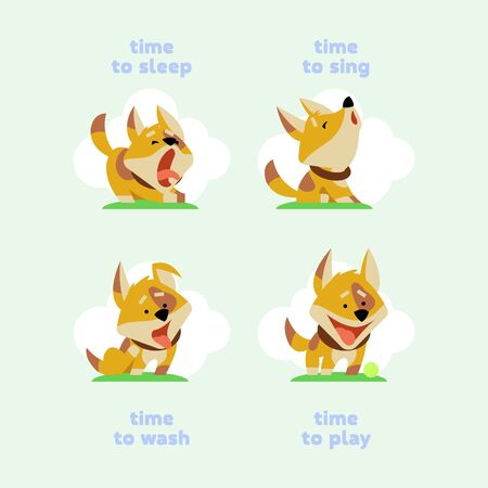 Set of funny puppies in cartoon style. Vector illustrationのイラスト素材