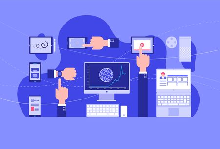 Colorful media technology background. Set gadgets. Vector illustration.のイラスト素材