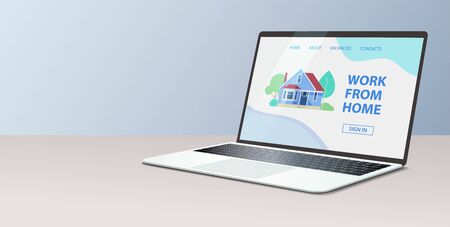 Open laptop with remote work search page. Realistic style. Vector illustrationのイラスト素材