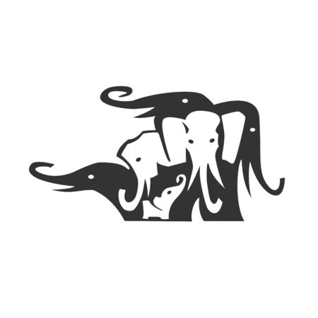 Elephant family. Black and white. Vector illustration.のイラスト素材