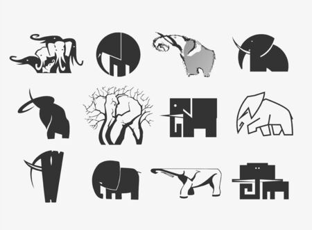 stock vector illustration set of elephant icons. Different styles of logos.のイラスト素材