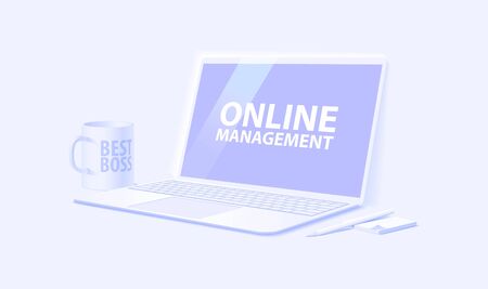 Horizontal banner on the topic of online business management. Vector illustrationのイラスト素材