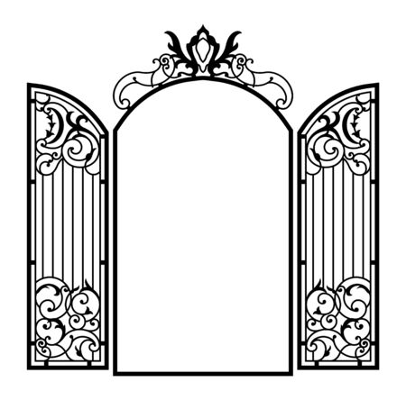 Open Forged Ornate Gate. Vintage style. Vector illustration.のイラスト素材