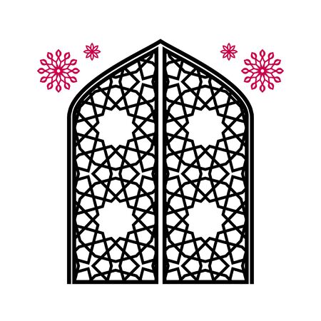 Closed gate with carvings, traditional Islamic ornament. Isolated over white background. Vector illustration.のイラスト素材