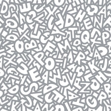 Doodle pattern of drawn letters in gray. illustration.の写真素材