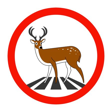 Road sign. Deer Crossing the Road. Vector illustration.のイラスト素材