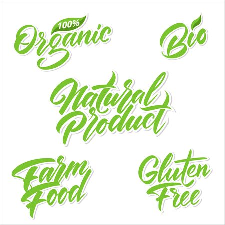 Handwritten lettering for green products labels. Vector illustration.のイラスト素材