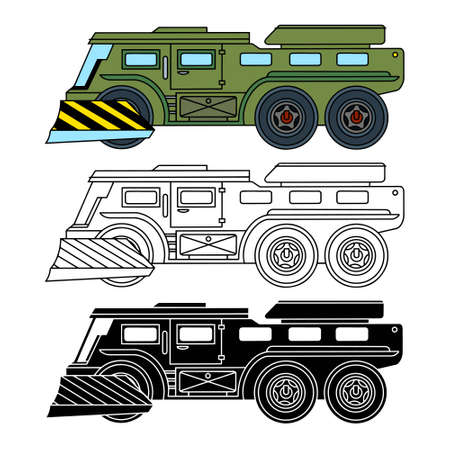 Infantry fighting vehicle, all-terrain vehicle, Linear, color and silhouette icons. Vector illustrationのイラスト素材