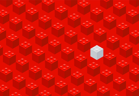 Plastic bricks. The children's designer. Horizontal banner. Red background.のイラスト素材