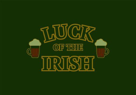 Icon on the theme of St. Patrick's Day, the inscription Irish Luck with two icons of beer mugs. Vintage styleのイラスト素材
