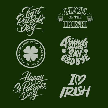 Typographic Saint Patricks Day retro badges and labels. Vintage vector design elements for posters and greetings cards. Vector illustrationのイラスト素材