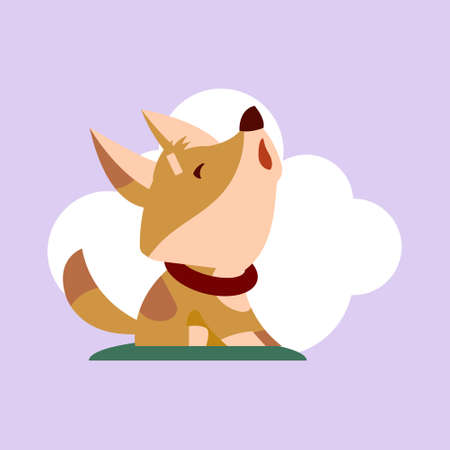 Lost puppy howls on the street in cartoon style. Vector illustrationのイラスト素材