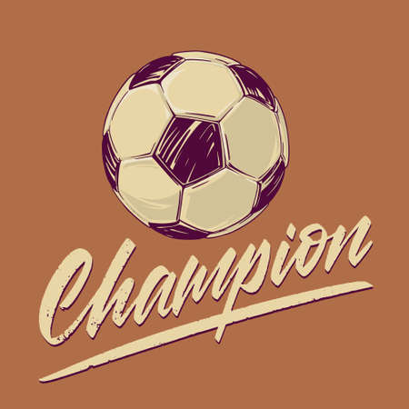 Concept on the theme of football - a ball with the inscription Champion in a vintage style. Background for a banner or picture for printing on a T-shirt. Vector illustration.のイラスト素材